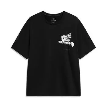 Футболка свободного кроя прямого кроя с коротким рукавом от Li Ning X Cyril Artist Collaboration Series с принтом в виде американских винтажных букв, черная футболка унисекс AHST851-1 S