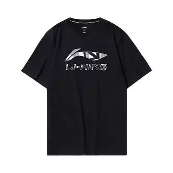 Футболка свободного кроя с коротким рукавом и логотипом Li Ning, быстросохнущая, мужская, черная, AHSU975-1 S