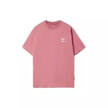 Футболка свободного кроя с коротким рукавом и круглым вырезом Li Ning Letter Print, мужские топы грязно-розового цвета AHSR507-5 M