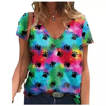 Футболка свободного кроя с короткими рукавами и V-образным вырезом с 3D-принтом, уличная модная, разноцветная, с короткими рукавами S