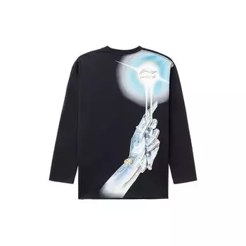 Футболка свободного кроя с круглым вырезом и длинным рукавом Li Ning X Hajime Sorayama Collaboration с изображением механического факела и принтом руки, мужские топы черного цвета AHSRC09-2 S