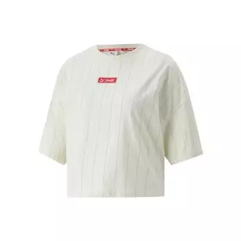 Футболка свободного кроя с круглым вырезом и логотипом Puma X Coca-Cola в полоску, женские топы цвета слоновой кости 536165-97 L