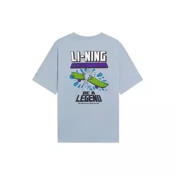 Футболка свободного кроя с круглым вырезом Li Ning X Marvel Collaboration Skateboard Series, топы унисекс, синий AHSSB91-2 M