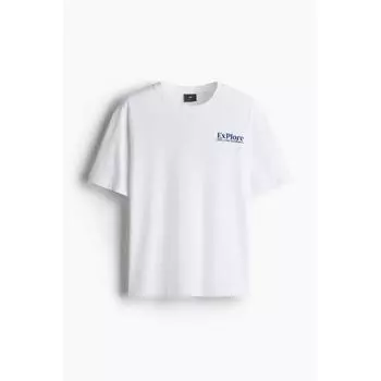 Футболка свободного покроя с принтом HM, белая, исследуйте XS