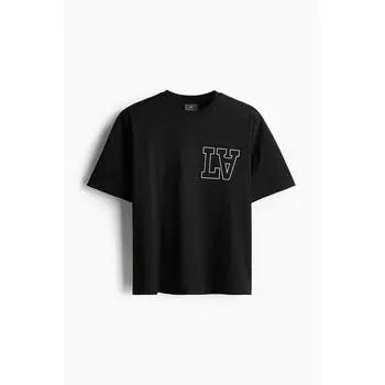 Футболка свободного покроя с принтом HM, цвет черный XS