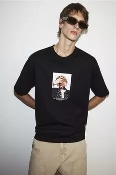 Футболка свободного покроя с принтом HM, черная, Лос-Анджелес XS