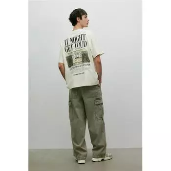 Футболка свободного кроя с принтом HM кремового цвета, может быть громко XS