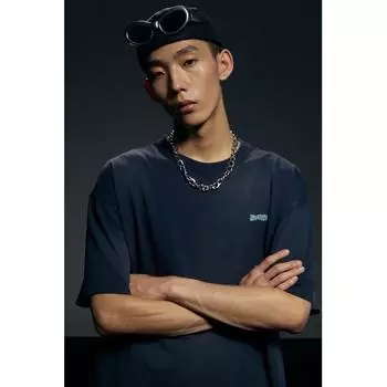 Футболка свободного кроя с принтом HM Темно-синяя битва XS