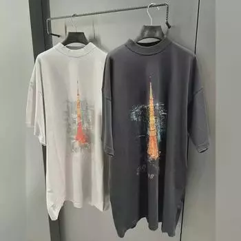 Футболка свободного кроя унисекс с надписью Nanyou Paris B Tower Night View Size 4 промывают черный