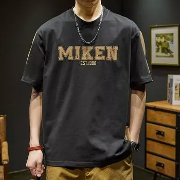Футболка свободного покроя для мужчин, летняя, винтажная, с круглым вырезом, с принтом букв, с короткими рукавами, свободная, в стиле 2000 года, футболки в стиле пэчворк, уличная одежда M чёрный