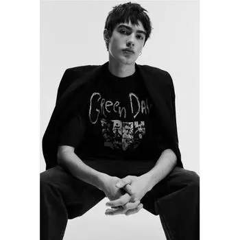 Футболка свободного покроя HM Oversize, черная, Green Day XL