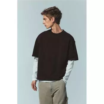 Футболка свободного покроя из хлопка HM, темно-коричневая XS