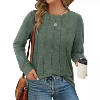 Футболка свободного покроя с длинными рукавами и круглым вырезом, однотонная, плиссированная, женская, осень-зима S светло-серый