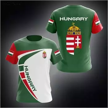 Футболка свободного покроя с изображением венгерского флага и национальной эмблемы, напечатанная на 3D-принте, свободного покроя, быстросохнущая, для мужчин и женщин, с круглым вырезом и коротким рукавом, новая S