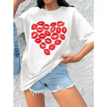 Футболка свободного покроя с круглым вырезом и принтом Heart To Heart S