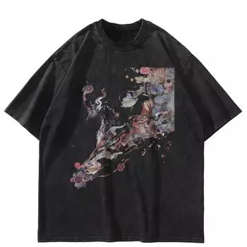 Футболка свободного покроя с принтом Harajuku черного цвета, хлопковая футболка унисекс с длинными рукавами S чёрный