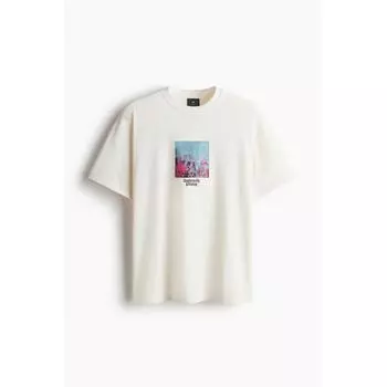 Футболка свободного покроя с принтом HM, белая, эстетично плиссированная XS