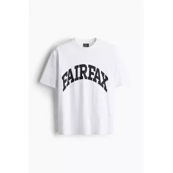 Футболка свободного покроя с принтом HM белая Fairfax XS