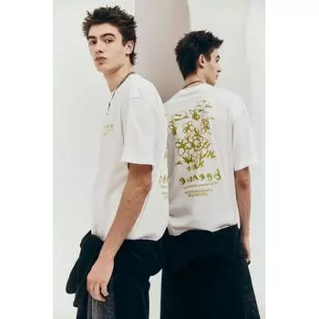 Футболка свободного покроя с принтом HM, белая, beeHave XXL