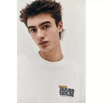 Футболка свободного покроя с принтом HM, белая фурнитура XS