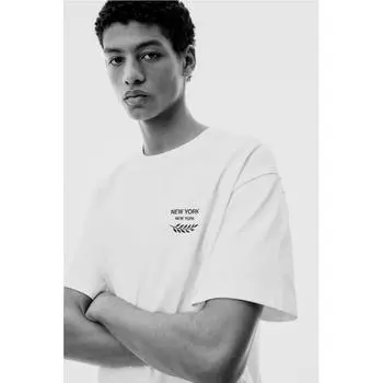 Футболка свободного покроя с принтом HM, белая, Нью-Йорк XS