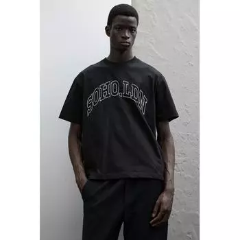 Футболка свободного покроя с принтом HM, черная, SoHo Ldn XS