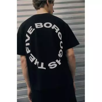 Футболка свободного покроя с принтом HM, черная, Нью-Йорк XS