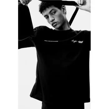 Футболка свободного покроя с принтом HM, черная, Нью-Йорк XS