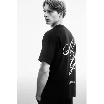 Футболка свободного покроя с принтом HM, черная XS