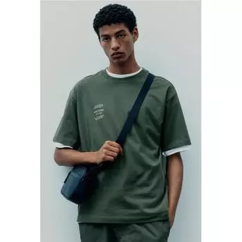 Футболка свободного покроя с принтом HM цвета хаки и зеленого цвета, Нью-Йорк XS