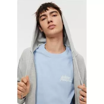 Футболка свободного покроя с принтом HM светло-голубого цвета, потраченный впустую потенциал XL