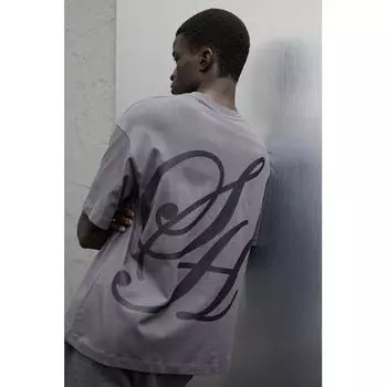 Футболка свободного покроя с принтом HM, темно-серая XS