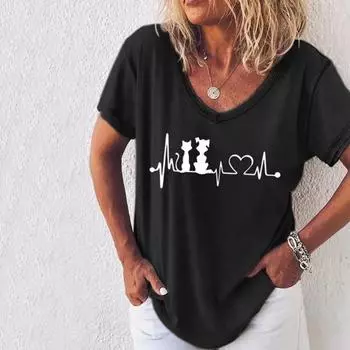 Футболка свободного покроя с принтом в виде котенка в виде объемного 3D-принта для женщин, летняя, повседневная, свободная, с коротким рукавом, для женщин S