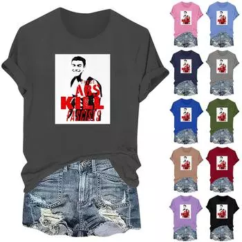 Футболка свободного покроя унисекс с круглым вырезом и принтом L армия зеленый