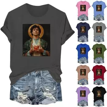 Футболка свободного покроя унисекс с круглым вырезом и принтом XXL винный