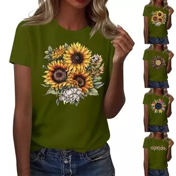 Футболка свободного покроя унисекс с круглым вырезом и принтом XXL хаки