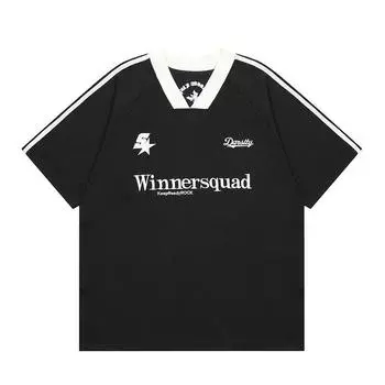 Футболка свободного покроя унисекс с V-образным вырезом и вышивкой, лето 2024 г. XXL чёрный