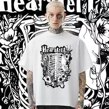 Футболка свободного покроя в стиле Харадзюку с круглым вырезом и графическим принтом для мужчин, новинка 2024 года, горячая распродажа, удобная эластичная футболка S