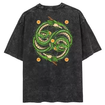 Футболка свободного покроя в стиле хип-хоп, уличная футболка с принтом в стиле аниме «Жемчуг дракона», мужская футболка с коротким рукавом S