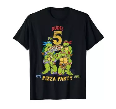 Футболка «Teenage Mutant Ninja Turtles 5 Dude Pizza Birthday Party I m» чёрный