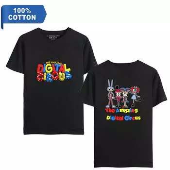 Футболка The Amazing Digital Circus Anime, хип-хоп, мужские и женские футболки с принтом аниме, хлопковые футболки в стиле Харадзюку, модная летняя футболка XS чёрный