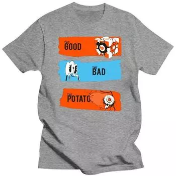 ФУТБОЛКА THE GOOD THE BAD THE POTATO Мужская футболка Game Portal 2 Мужские футболки с коротким рукавом и надписью в полоску Одежда Футболки мужские S
