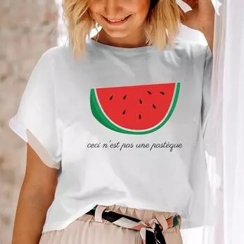 Футболка This Is Not A Watermelon Ceci N Est Pas Une Pastque Футболки с забавным рисунком в виде арбуза Унисекс Футболка с мультяшным принтом S белый