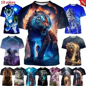 Футболка Tiger 3D для мужчин и женщин, летняя мода, короткий рукав, принт с изображением животных, крутые топы, футболки унисекс S