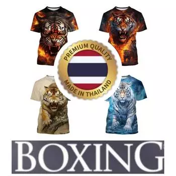 Футболка Tiger Muay Thai Kick Boxing 3D Print Vintage Training UV Protect Quick Dry Men Women Unisex Short Sleeve Round Neck MMA Mix Martial Art S