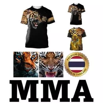 Футболка Tiger Muay Thai Kick Boxing 3D Print Vintage Training UV Protect Quick Dry Men Women Unisex Short Sleeve Round Neck MMA Mix Martial Art XS