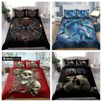 Футболка Tmarc Dark Fantasy Skull 3D Печатный комплект постельного белья Комплект пододеяльников Комплект пододеяльников Single 135x200cm