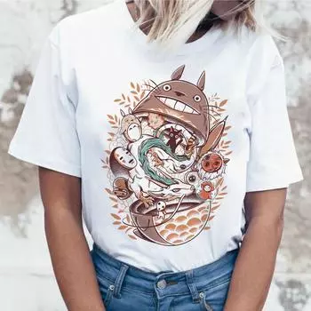 Футболка Totoro Женская футболка Футболка Футболка Корейский стиль Kawaii 80-е 90-е Графический M белый
