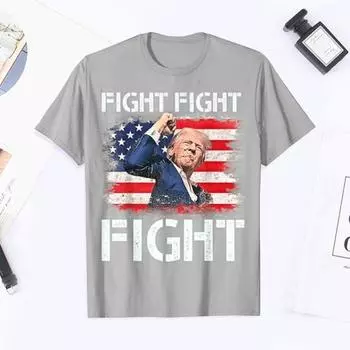 Футболка Трампа унисекс с надписью «Трамп выжил после выстрела» на митинге «Выживший на предвыборном митинге» с принтом «круглый вырез» с короткими рукавами «Сторонники Трампа» Топ «Консерватор-республиканец» XXL темно-синий