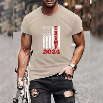 Футболка Trump 2024 с американским принтом для мужчин 2024 года, лучшие летние мужские футболки с коротким рукавом, удобные повседневные мужские летние футболки с 3D-принтом, топы S белый